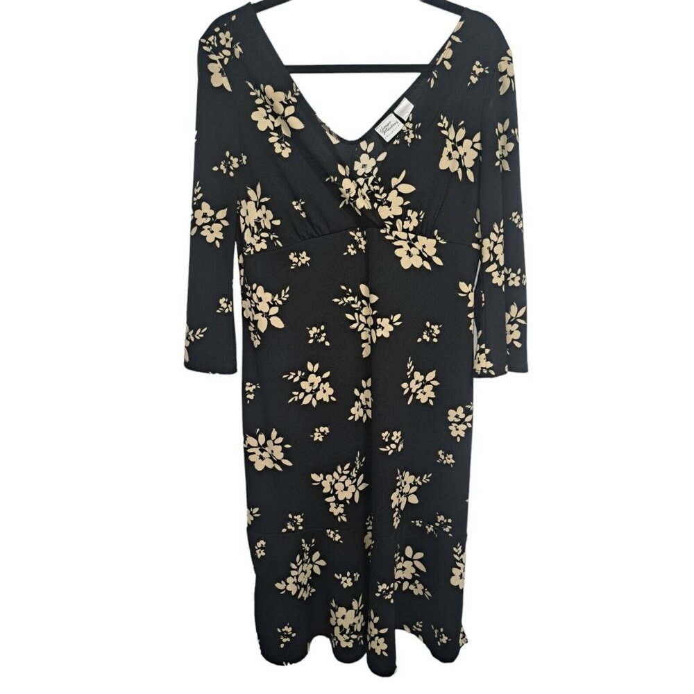 Giorgio Fiorlini Collection Dress Floral Print V-neck 3/4 Sleeve Polyester